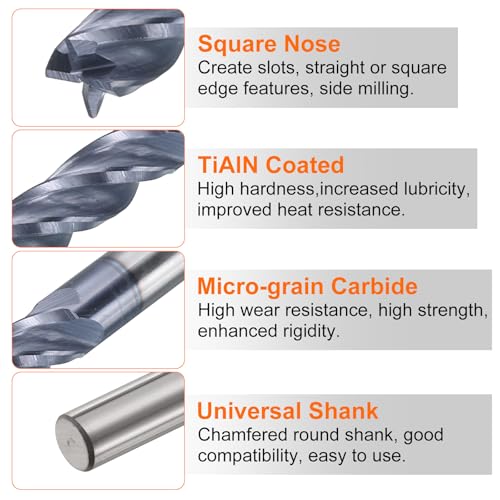 Image of HARFINGTON Carbide Square Nose End Mill Bit 5 /32 inch Cut Dia 4 Flutes TiAlN Coated Milling Cutter for Hardened Steel Metal (5 /32 inch Shank 1 /2 inch Cut Length 2 inch Long 30 Degree Helix)