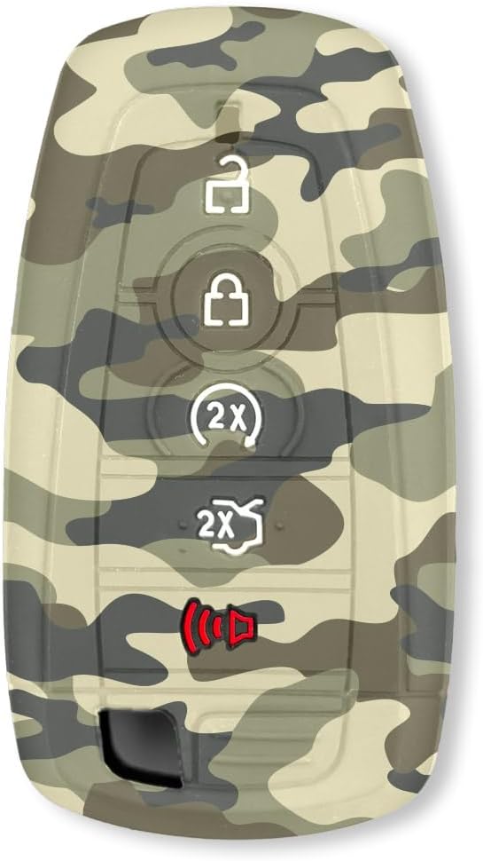 RECON Fits 18-25 Ford F150, Raptor & Super Duty (F250, F350, F450, F550) Bronco Ranger Maverick Escape 100% Silicone Rubber Rugged Smart Key Fob Protection Cover Premium Quality 5 Button (Green CAMO)