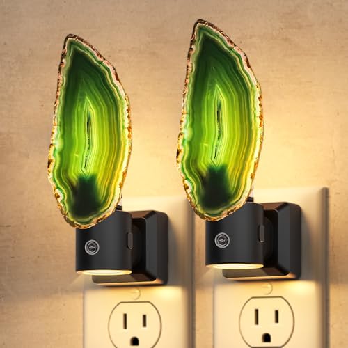 Image of Briignite Agate Night Lights Plug into Wall, Dimmable Night Lights with Adjustable Brightness, LED Nightlight with Dusk to Dawn Sensor, Green Healing Stone Agate 3000K Warm White for Hallway Bedroom