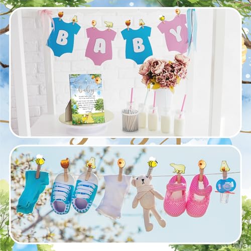 Image of Patelai 321 Pcs Baby Shower Games Supplies, 5 Sets (50 Cards Each) Activities Cards with 20 Pencils 1 Don't Say Baby Sign 50 Clothespin(Honey)