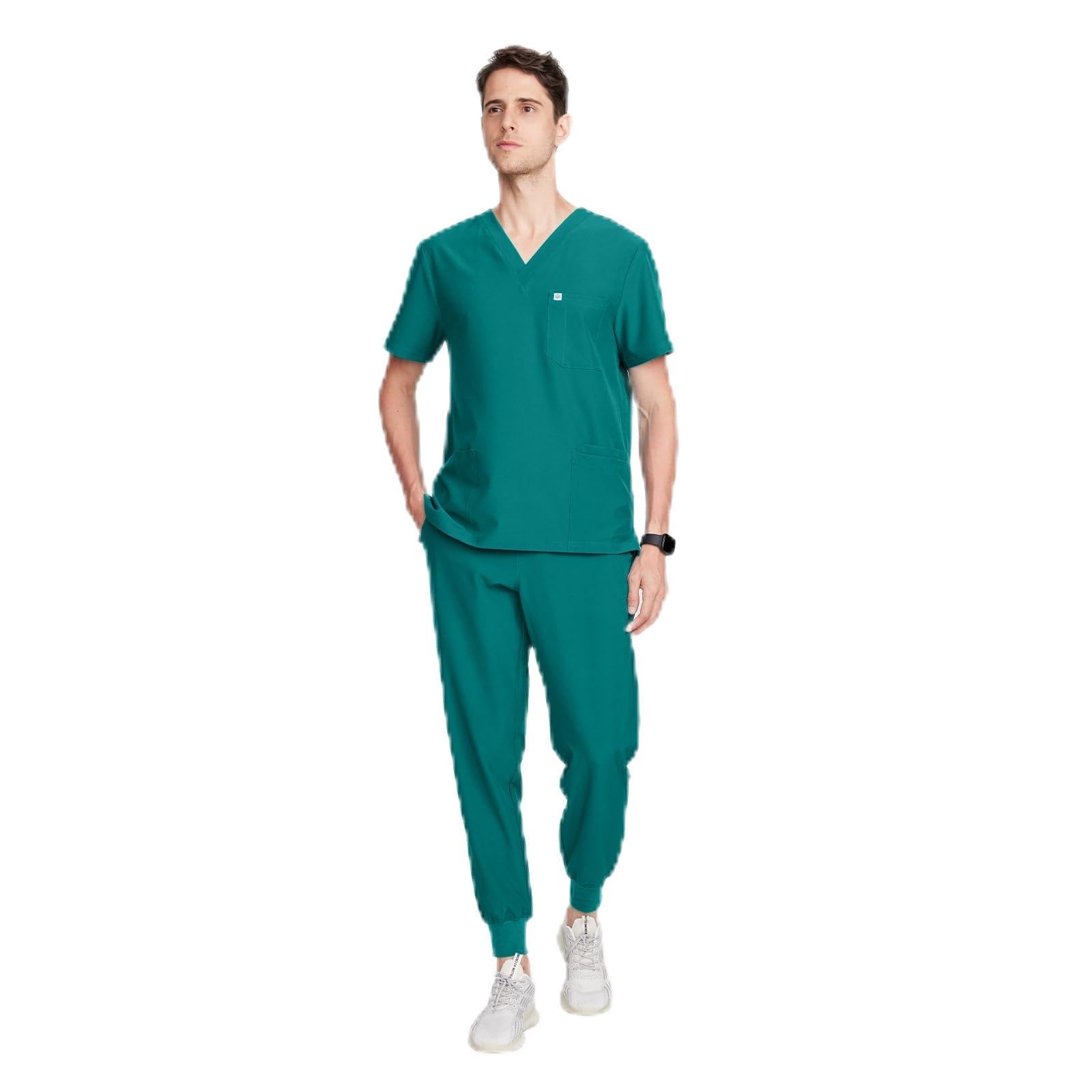 uniformsworldUniforms World Louis Scrubs Set for Men — Classic V-Neck Stretch Top & Jogger Pants Yoga Waistband, 8 Pockets