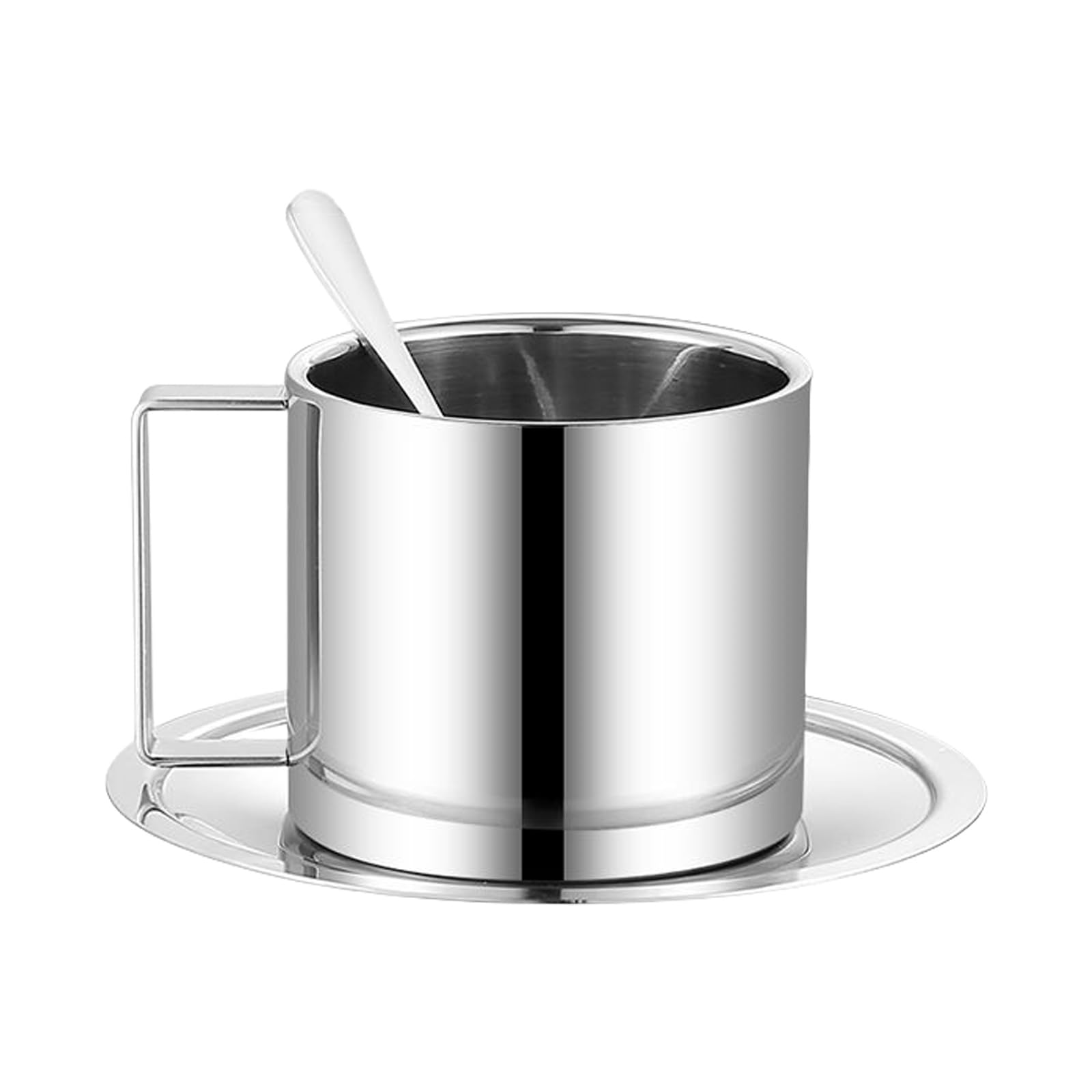Xinsheinelry Multifuntional 304Stainless Steel Coffee Cup Set with Spoon and Tray Suitable for Every Coffee Enthusiasts Present Multipurpose Set