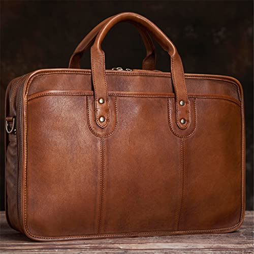 Briefcase Men Vintage Man Handbag Travel Bag Shoulder Handmade Genuine Leather Brown Laptop Businessv3