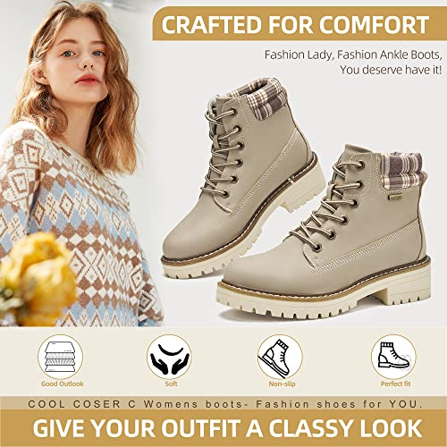 Cool Coser C Womens Boots, Non Slip Outdoor Ankle Boots For Women, Lace Up Hiking Boots Women, Low Heel Work Booties(Khaki,8.5) #TOP3