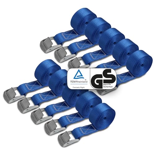Spanngurte Zurrgurt | TÜV geprüft | Spanngurt Befestigungsgurt mit Klemmverschluss | Blau | Belastbar bis 250 kg | Diverse Längen Stückzahlen - 10er Pack 2.5 cm x 2.5 m