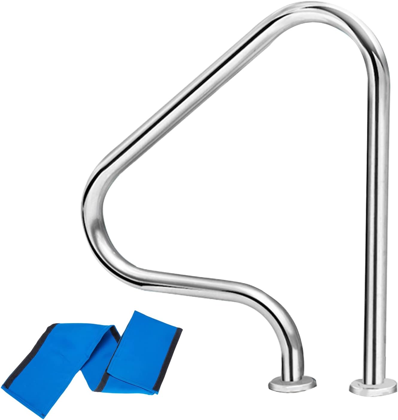 31.5"×10.6"×31.5" Swimming Pool Hand Rail with Non-Slip Blue Grip Cover, 304 Stainless Steel Pool Railing for Underground Swimming Pool (Thickness 1mm)