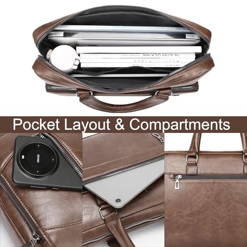 Bolsa marrón de cuero PU para laptop para hombres miniatura 4