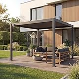 Alu Pergola HWC-N94, Lamellen-Pavillon Terrassenüberdachung, stabiles 10cm-Metall-Gestell 3x3m - anthrazit