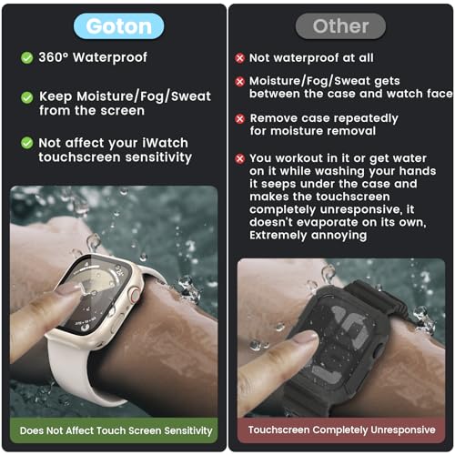 Image of 3 in 1 Goton Waterproof Hard Case for Apple Watch Screen Protector 45mm, 360 Slim Full Protective Tempered Glass Face Cover + Back Hard PC Bumper for iWatch Series 9 /8 /7, 45mm Starlight