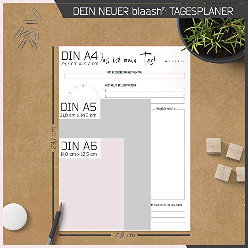 blaash® Tagesplaner Block DIN A4 | 50 Seiten Planer für Aufgaben, Termine, Notizen & Ideen | Optimale Organisation & Motivation im Alltag | To Do Planer für zu Hause & Büro | Daily Planner