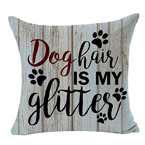 Bnitoam Dog Hair is My Glitter Dog Footprints Cotton Linen Throw Pillow Covers