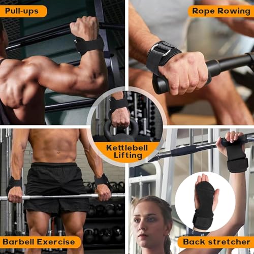 Image of INDIAHUNK Weight Lifting Grips for Heavy Powerlifting, Deadlifts, Rows & Pull-Ups | Neoprene Padded Wrist Wrap Support | Strong Rubber Grip Straps for Bodybuilding, Gym & Strength Training - Yellow