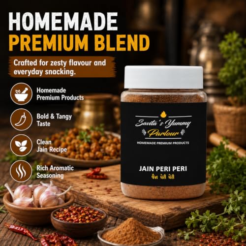 Image of Savita's Yummy Parlour Jain Peri Peri Masala - 100g | No Onion No Garlic | Homemade Premium Spice Blend for Fries, Popcorn, Pasta, Snacks & More