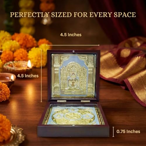 Image of Lord Mahavir Pocket Temple for Pooja Room | Gold Plated Photo Frame & Devotional Prayer Box for Jains | Gift for Family & Friends, Diwali Gift & Home Decor - (Medium) 4 Inch - Pack of 1