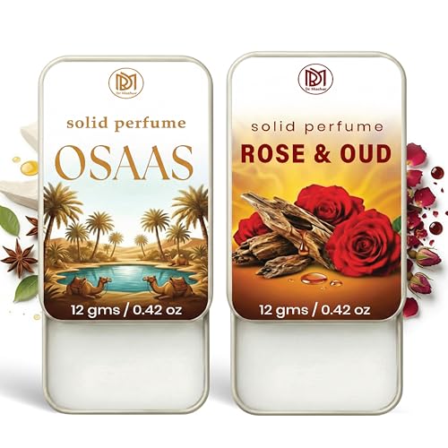 Image of Dr.Mashur Solid Perfume |Rose & Oud&Osaas Alcohol Free Wax Perfume Balm, Long Lasting | Pocket Tin 12g, Pack Of 2| Non Greasy Smooth Glide, Travel Friendly Men And Women