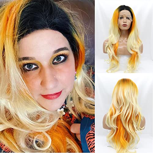 Perruque orange longue ondulée en dentelle synthétique pour changer de look sans abîmer vos cheveux