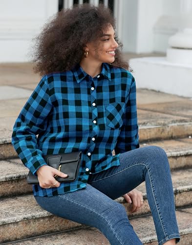 Image of SANGTREE Girls & Women's Long Sleeve Flannel Plaid Shirt Button Down Shirts, 3 Months - US 2XL