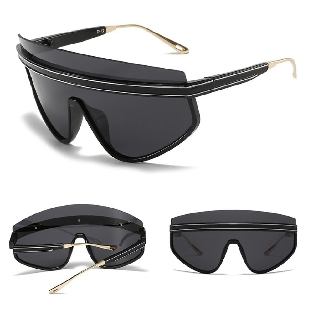 Jednoczęściowe okulary przeciwsłoneczne dla kobiet w stylu Vintage Oversize pół ramki w paski okulary przeciwsłoneczne męskie odcienie szampańskiej czerni