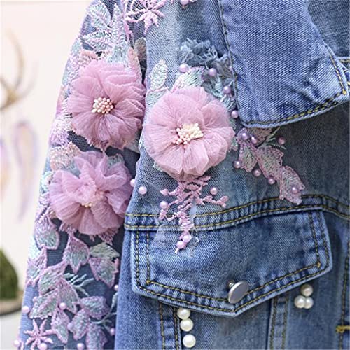 SaoBiiu Autumn Women Denim Jacket Embroidery Hole Loose Short Flowers Bead Jean Coat2