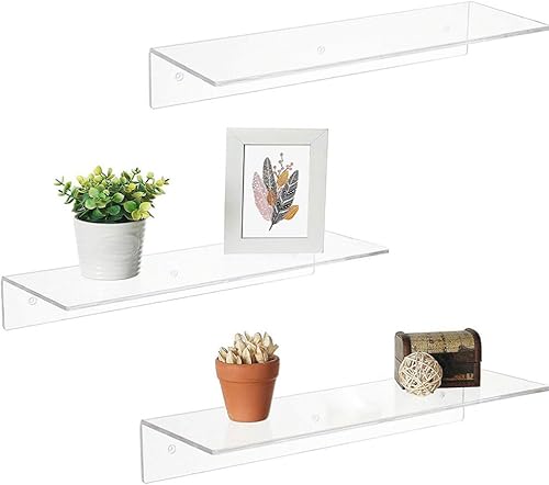 ULTECHNOVO 2 estantes flotantes acrílicos transparentes para pared que ahorra espacio, estantería flotante invisible para sala de estar, dormitorio,