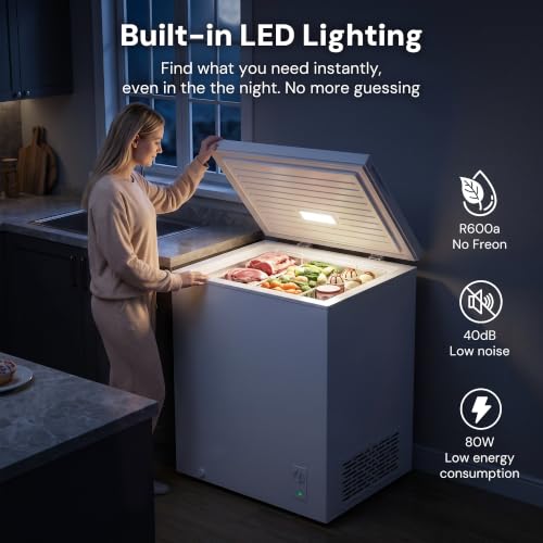 Uthfy Chest Freezer, 2.05 Cu.ft Deep Freezer with Interior LED Light,2 Removable Baskets, Top Door, 7 Level Adjustable Temperature by Uthfy - Used condition - Image 3
