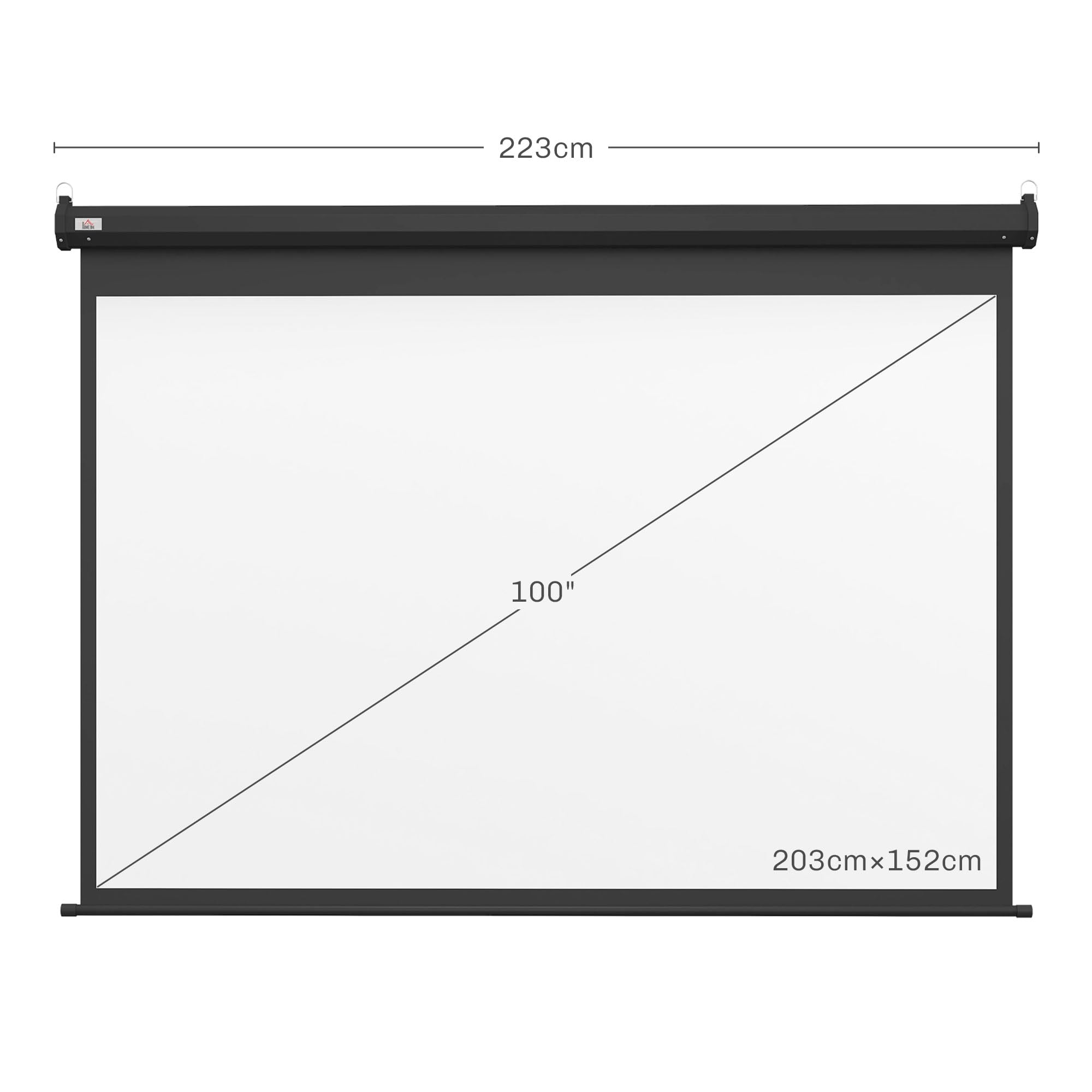 HOMCOM Telo Proiettore Motorizzato da 100 Pollici 4K HD Formato 4:3, Schermo Proiettore Motorizzato Elettrico Antirughe con Telecomando, Telo Videoproiettore per Casa, Cinema, Ufficio, Home, Nero