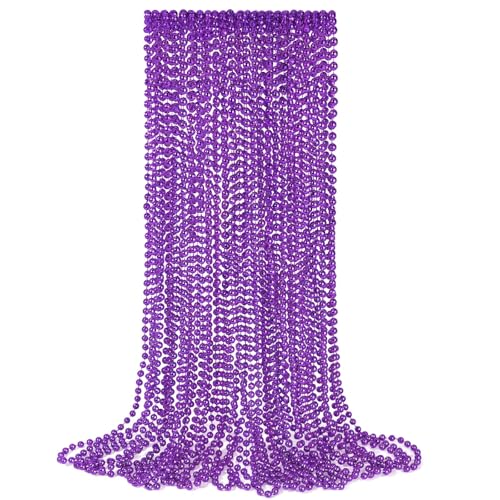 YAXINRUI 12 PCS Purple Bead Necklaces Purple Mardi Gras Beads Halloween Beads Necklaces 33 Inch Beaded Necklaces Costume Necklace for Mardi Gras Christmas Halloween Party Favors Mothers Day Decor