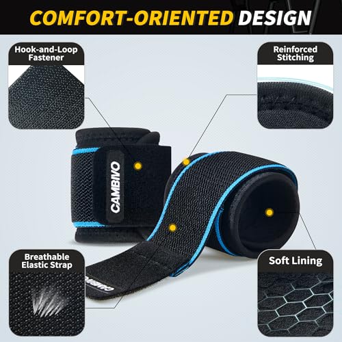 Image of CAMBIVO 2 Pack Wrist Brace for Carpal Tunnel with wraps, Black-Blue | Wrist Support, Adjustable Wrist Wraps for Weightlifting, Tendonitis, Pain Relief, Sleeping, Night, Gym, Neoprene, Both Hands