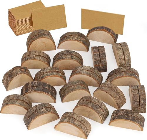 Portacarte da tavolo in legno a semicerchio  – 20 pezzi Segnaposto Legno Segnaposto con 20 cartoncini ideale come portamenù segnaposto o portafoto perfetto per matrimoni banchetti e ristoranti