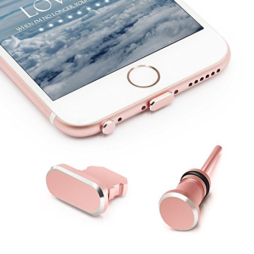 iMangoo Anti Dust Plug Set for iPhone Charging Port Plug and 3.5mm Earphone Plug with Case for Easy Storage Protect Cell Phone Charge Port and Headphone Jack for iPhone 5 5s SE 5c 6s 6 Plus Rose Gold