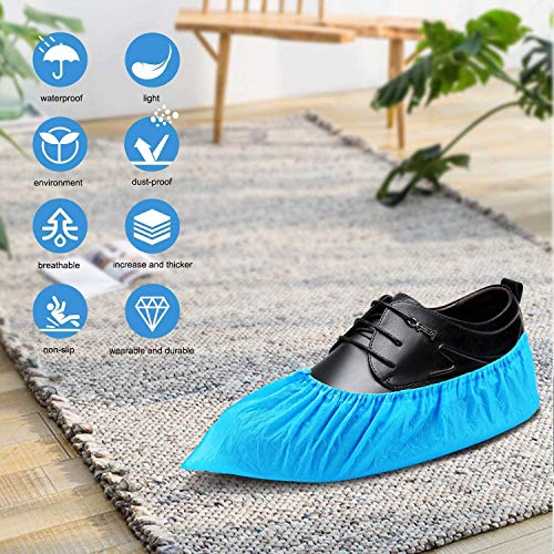 Shoe Covers Disposable Non Slip - 100 Pack Waterproof Shoe Covers, Durable Shoe Booties for Shoe Covers, Disposable Shoe Covers One Size Fits All (CPE Plastic)