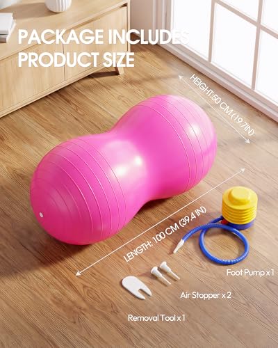 Image of Premium Peanut Ball - 100x50cm Anti-Burst Exercise Ball for Physical Therapy, Pregnancy Labor & Home Fitness Sensory| Non-Slip Design | Quick-Inflate Pump Included