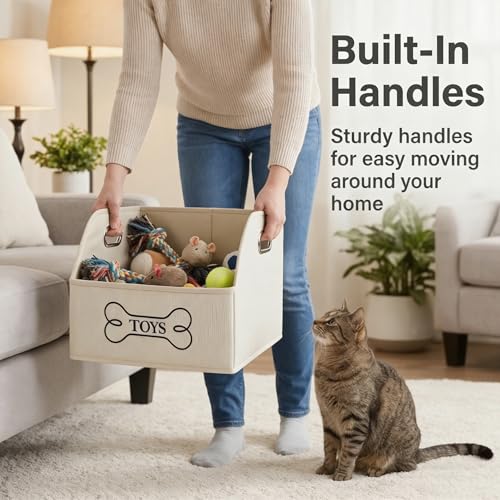 Brabtod Foldable Dog Toy Basket-Dog Toys Bin-Dog Toy box-Storage Basket with Handle,Organizer Bin for Pet Toys, Blanket, Shelves, Closet-Beige by Brabtod - Used condition - Image 4