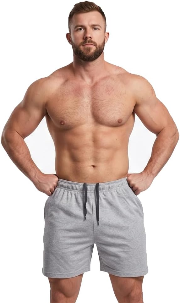 Muscle Alive Men Running Shorts with Pockets Athletic Clothing French Terry Cotton with 3 or 5 Inch