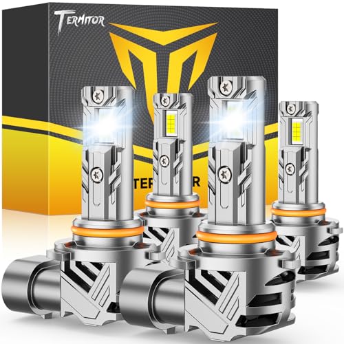 Termitor Upgraded 9005 9006 Light Bulbs Combo 100 000LM 1200% Brighter 6500K White Super Bright 1:1 Mini Size HB3/HB4 Fog Lights with Cooling Fan No Adapter Required Plug & Play Pack of 4.