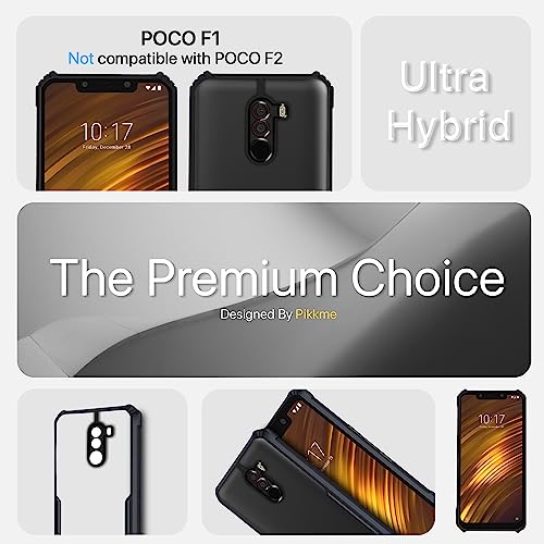 Image of Pikkme Mi Poco F1 Back Cover Crystal Clear Transparent Back Ultra Hyrbid Full Camera Protection Raised Edge with 360 Degree Protection Bumper Back Case for Mi Poco F1 (Plastic, Black)