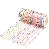 YUBX Maigre Or Washi Tape Set Masking Tape Ruban adhesif decoratif pour Scrapbooking Artisanat de Bricolage 8MM de large (Flower Theme)