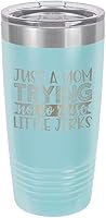 Vista 10 de Taza de viaje con texto en inglés "TRYING NOT RAISE LITTLE JERKS 20oz" con pajita grabada con láser, con divertidas citas, compara con Yeti Rambler