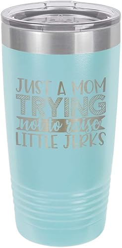 Miniatura 10 de Taza de viaje con texto en inglés "TRYING NOT RAISE LITTLE JERKS 20oz" con pajita grabada con láser, con divertidas citas, compara con Yeti Rambler