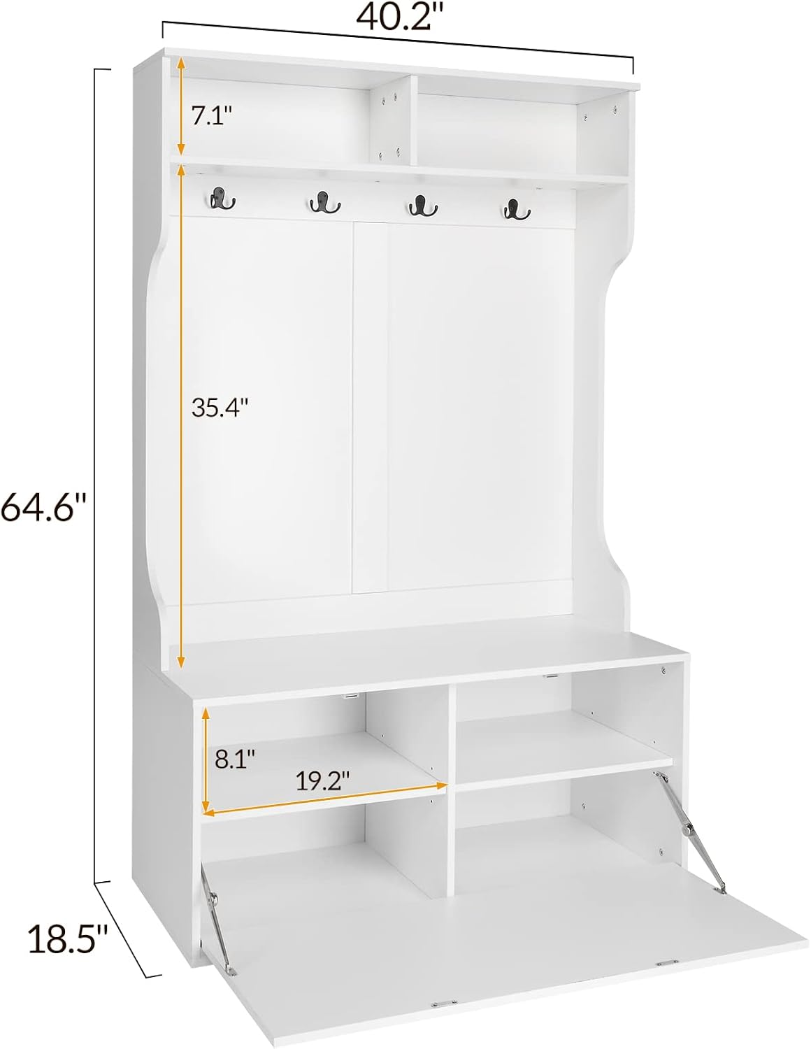 Karl home 3-in-1 Hall Tree with Storage Bench, Freestanding Coat Rack Clothes Stand Flip Cover Shoe Rack with 4 Double Hooks 2 Top Compartment for Bedroom Hallway Livingroom 64.6" H Simple White : Home & Kitchen