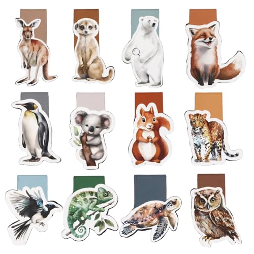 Lesezeichen Magnetisch Tiere Thema 12pcs Lesezeichen Magnetisch Kinder Schultüte Füllung für Kinder Freunde Schüler Lehrer Geschenk Einschulung Abschiedsgeschenk Schüler