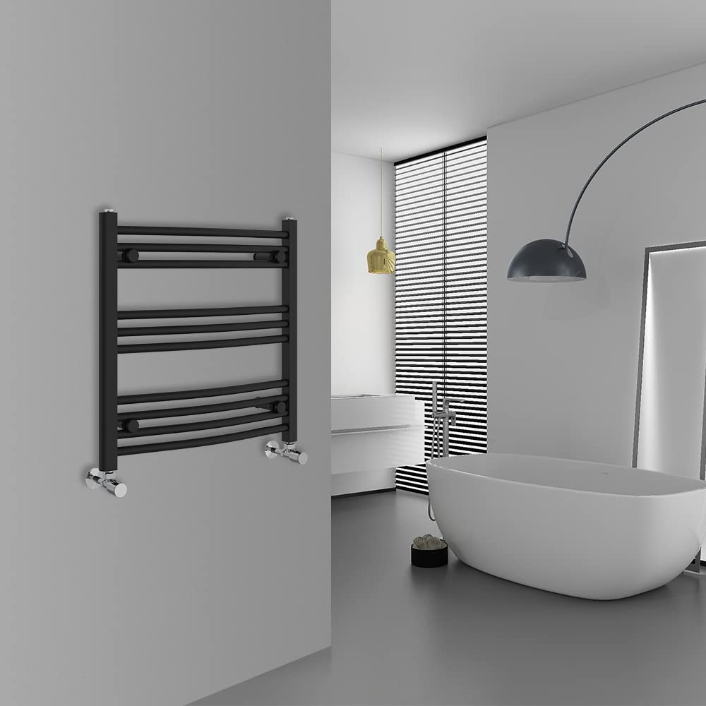 Warmehaus Curved Bathroom Heated Towel Rail Radiator Black 600x600mm