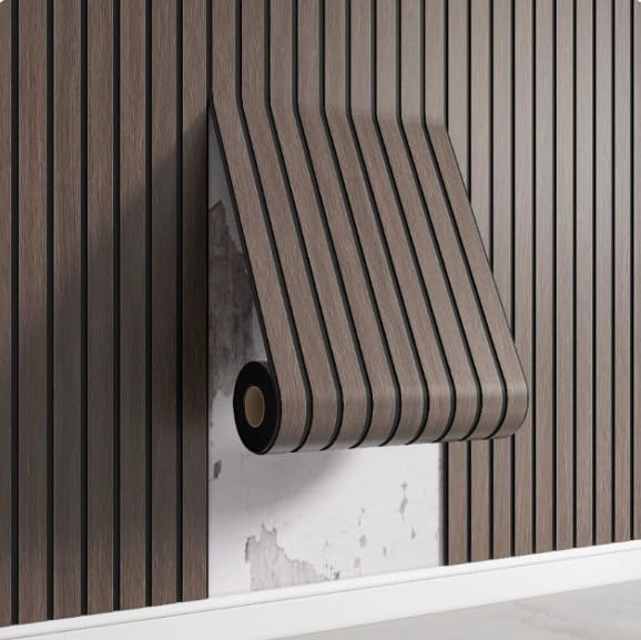 Self-Adhesive Wallpaper with Wood Look, 3D Waterproof Wallpaper, Acoustic Panels with Wood Design, Wall Covering for Living Room, Bedroom, Office, And Kitchen Walls,A3,8 Rolle 300x40cm