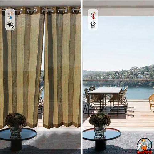 Image of HIPPO 160 GSM Outdoor Sun Blocking Balcony Eyelet /Grommet Curtains Sun & UV Protection, Light Filtering 4.5FTX8FT Door Curtain (Camouflage-Beige)