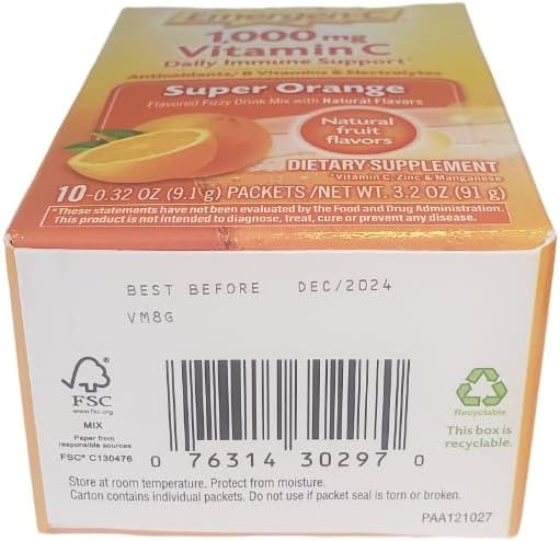 Emergen-C Dietary Supplement with 1000mg Vitamin C (Super Orange Flavor, 0.32 Ounce each, 30 count (Pack of 3-10 packs)