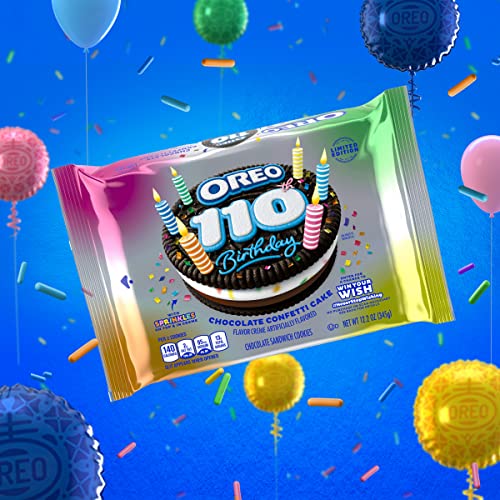 Image of OREO 110th Birthday Chocolate Confetti Cake Chocolate Sandwich Cookies, Limited Edition, 12.2 oz Pack