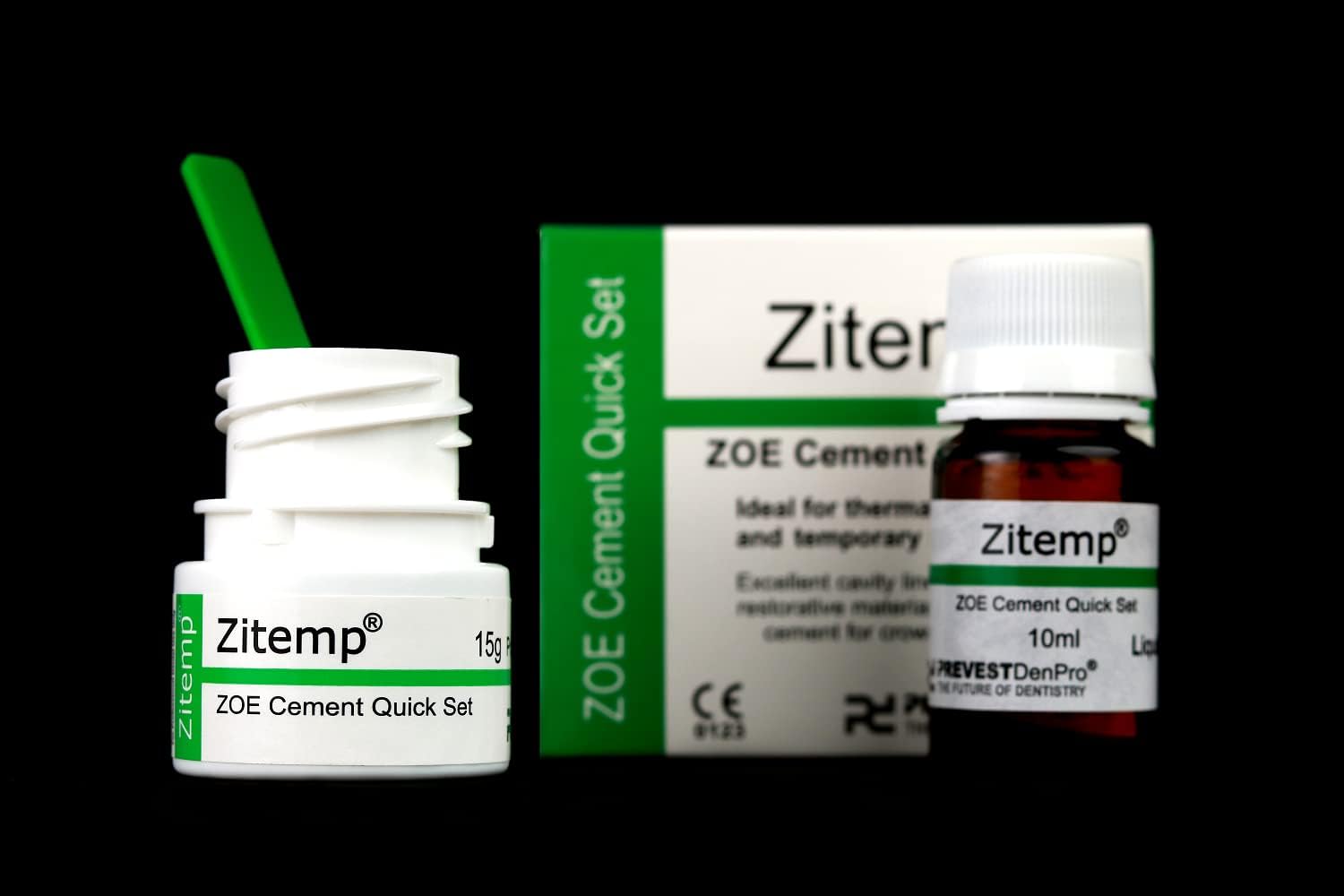Ciment ZOE Quick Set Green Velly DenPro Zitemp liquide 10ml poudre 20g
