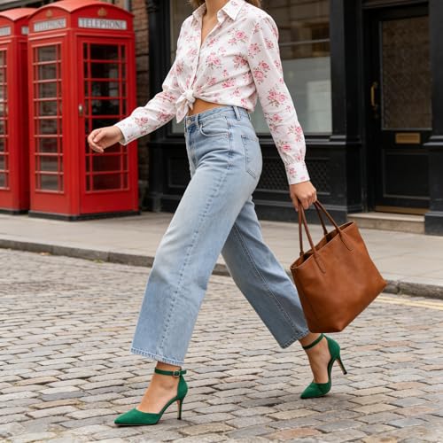 Image of JOY IN LOVE Closed Toe Heels Pumps for Women 3IN Stiletto Pointed Toe Ankle Strap Heels