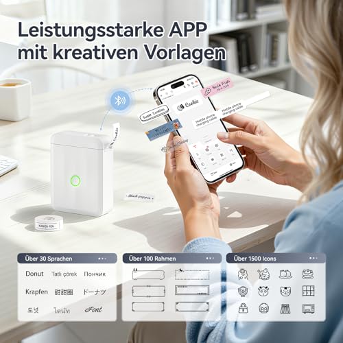 NIIMBOT Etikettendrucker D110 Upgrade, Mini Bluetooth Etikettiergerät Beschriftungsgerät Selbstklebend, Tragbares Sticker drucker Label Printer mit iOS Android, Geeignet für Zuhause Schule Büro, Weiß