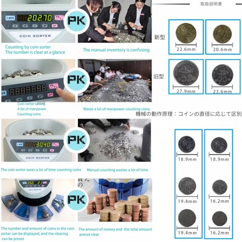 Nihig コインカウンター 日本硬貨専用 高速硬貨計数 仕分け デジタル表示 卓上 計数機 マネーカウンター 電動 コインカウンタ 効率向上 小型業務用 XD-9002 ブラック の商品画像 5